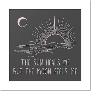 The Sun heals me but the moon feels me Minimalist Black Work Line Art Posters and Art